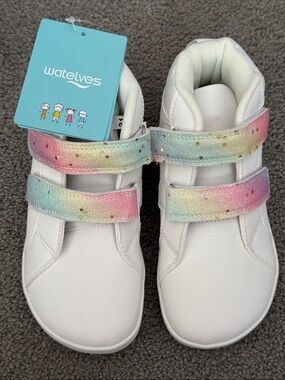 Kids Sneakers w/Rainbow Pastel Glitter Star Hook/Loop Straps, Watelves. Size 13